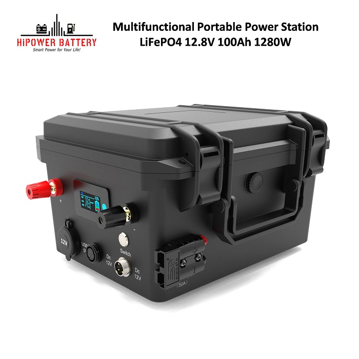 HiPOWER Multifunctional Portable Power Station 1280W Lifepo4 12V 100Ah 5000-8000 Cycles with Bluetooth