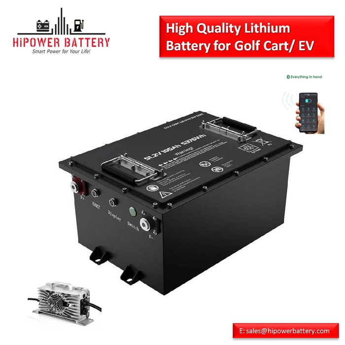 HiPOWER Golf Cart Battery 48V 105AH 5376WH with Smart BSM and Bluetooth 5000 Cylces Factory Price